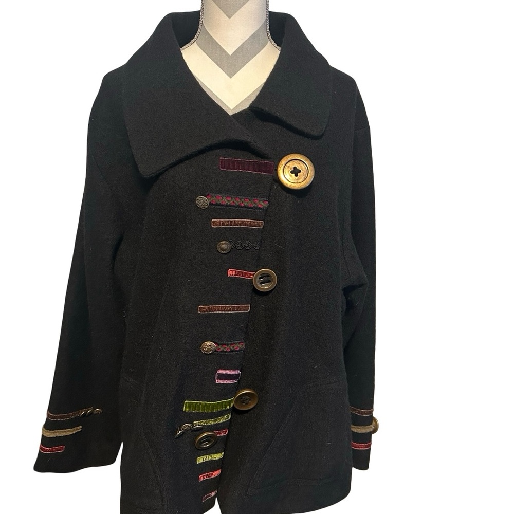 NorthStyle Artistic Black Wool Statement Coat Boho 2X